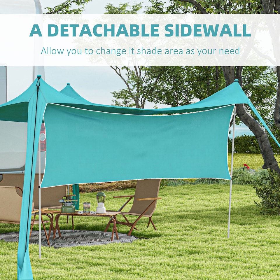 image 1 of Outsunny Beach Tent Shelter with A Detachable Sidewall, 3 x 3(m), Sky Blue