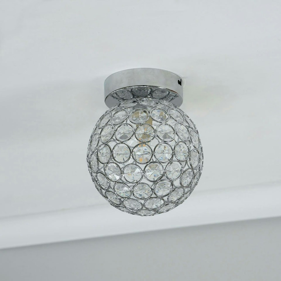 image 1 of ValueLights Ella Chrome Sphere Globe Jewel Flush Ceiling Light with LED Bulb | Silver
