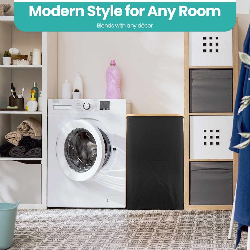 image 1 of 140L Foldable Laundry Basket with Lid, Polyester Clothes Hamper