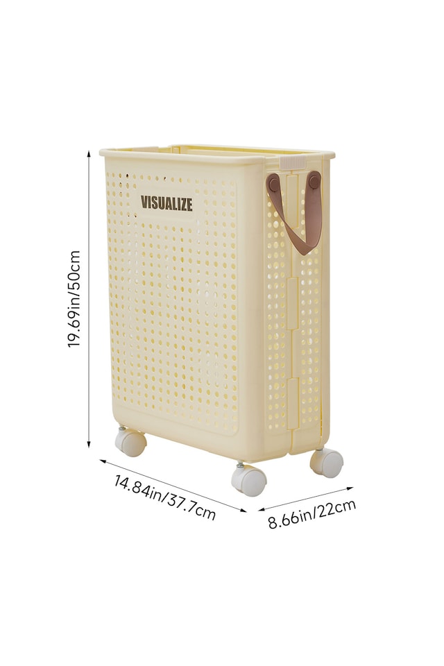 image 1 of Living and Home Foldable Laundry Basket with Wheels, M | Cream | M