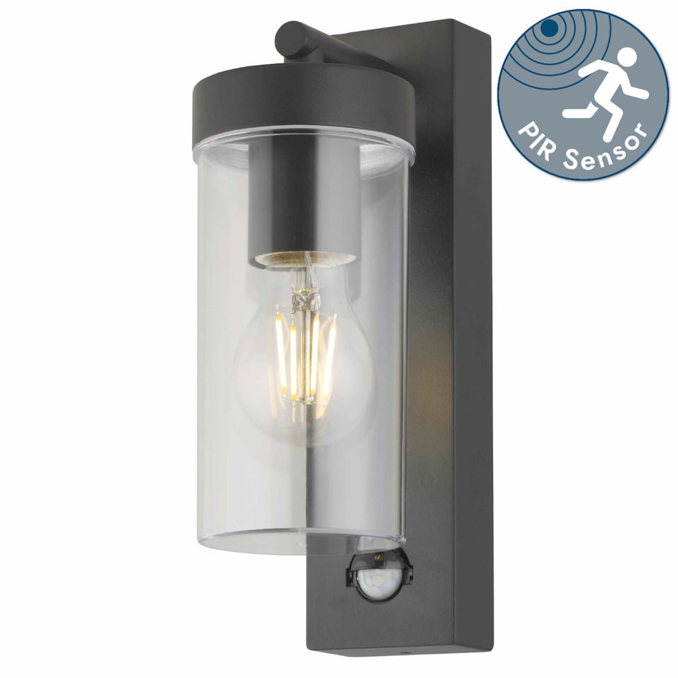 image 1 of Hadron - Black Motion Sensor Outdoor Wall Light | Black | Clear | 1