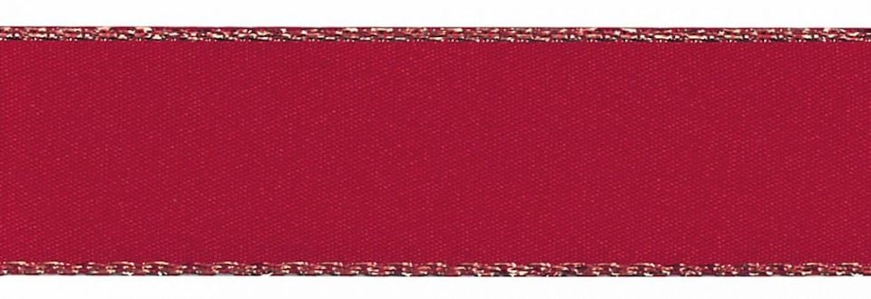 Berisfords 15 Red 25mm Gold Edge Satin Ribbon (Value Roll) for Dressmaking - per 20 metre roll
