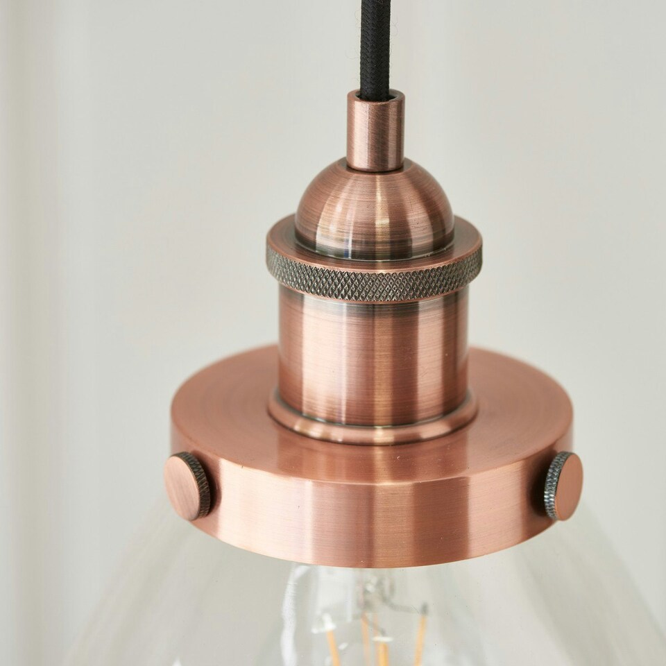 image 1 of Hansen 1 Light Pendant Glass, Aged Copper Plate, E27