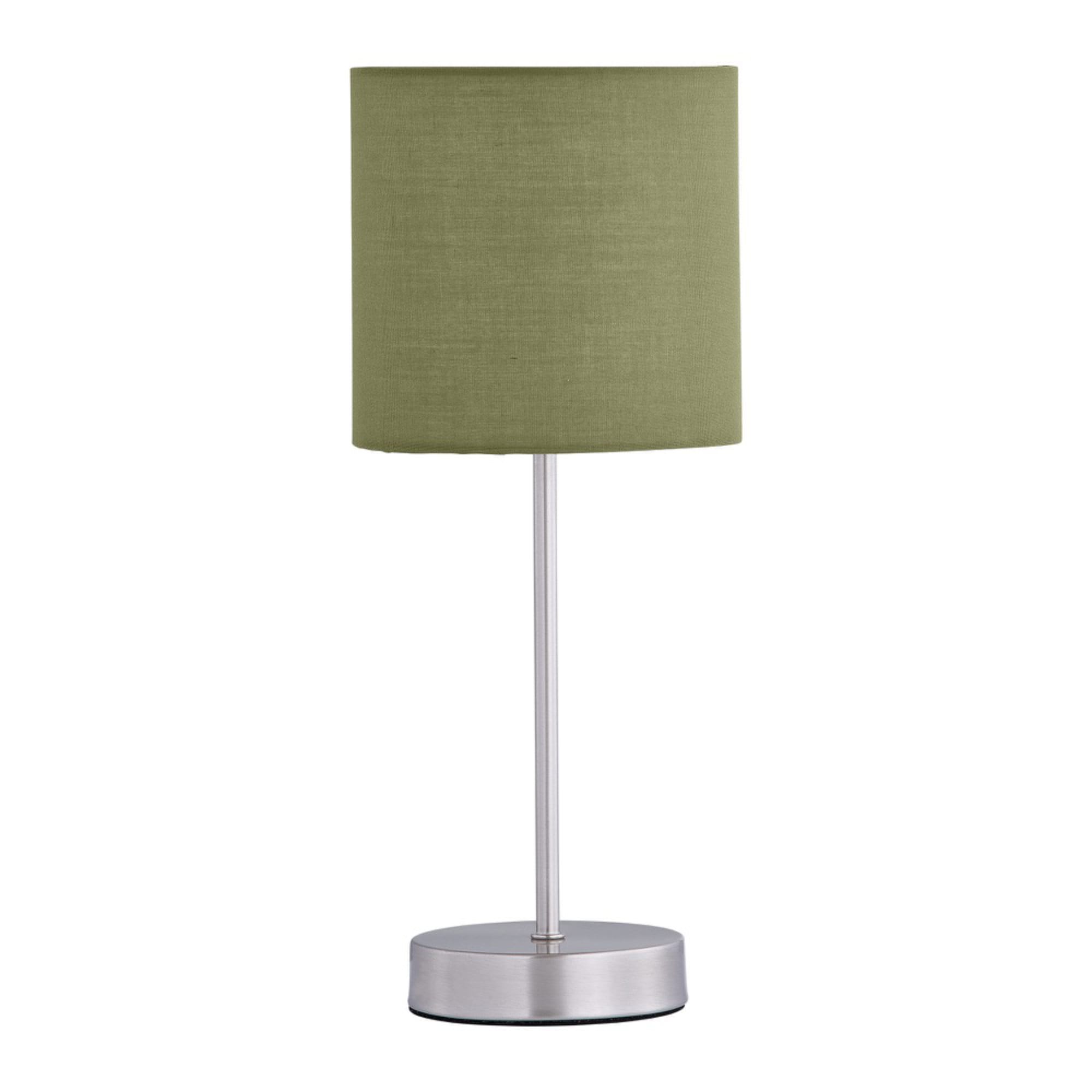 First Choice Lighting Chrome Stick Table Lamp with Sage Green Shade in Silver