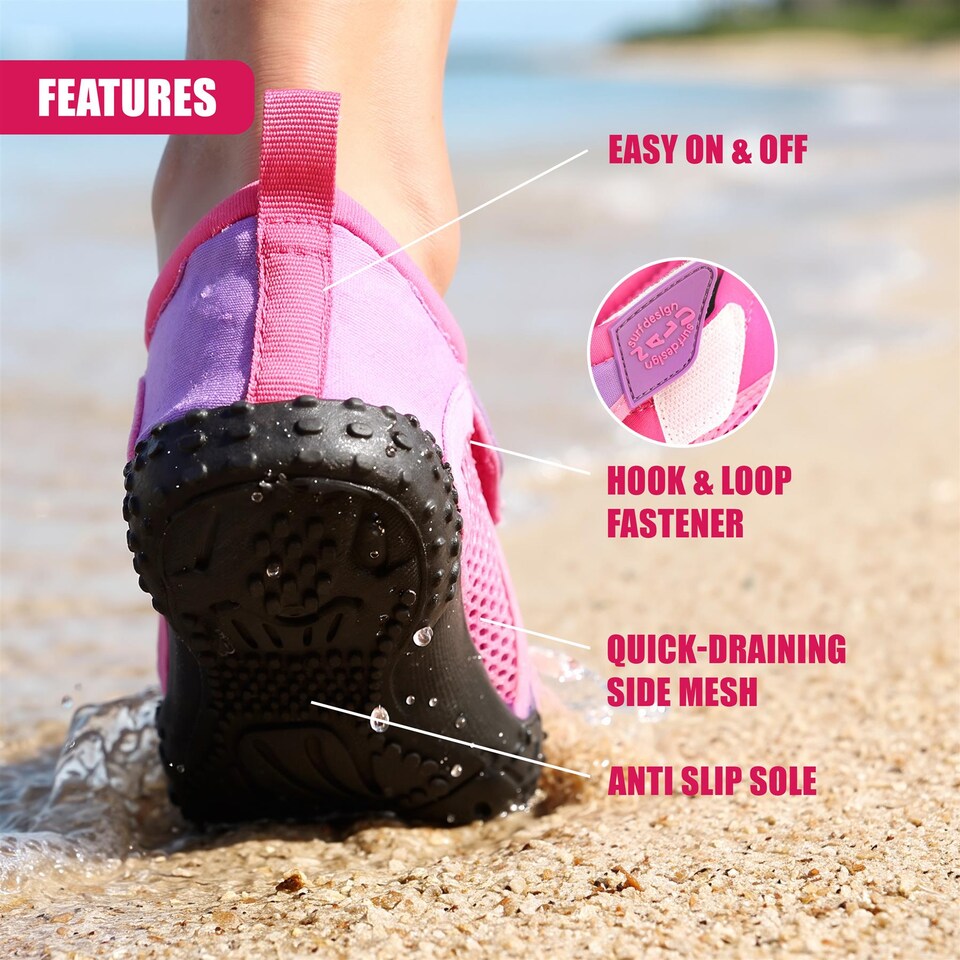 image 1 of GEEZY Kids Aqua Water Shoes for Girls Beach Holidays - Pink, UK Child 8