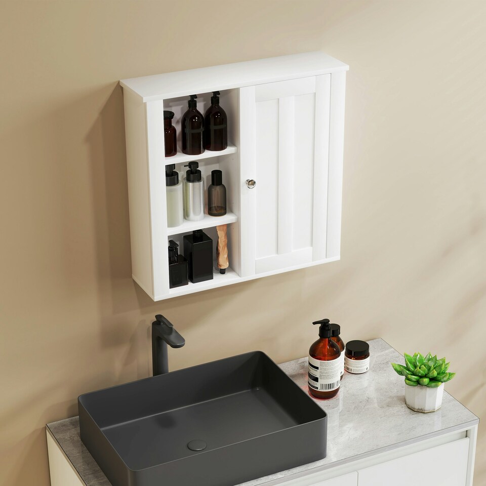 image 1 of HOMCOM Modern Wall Mounted Bathroom Cabinet with Adjustable Shelves, White | White | one size