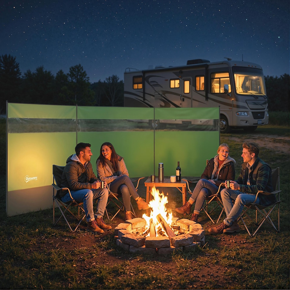 image 1 of Outsunny Camping Windbreaks with Clear Windows and Carry Bag | Green | Army Green | 440 x 140 cm