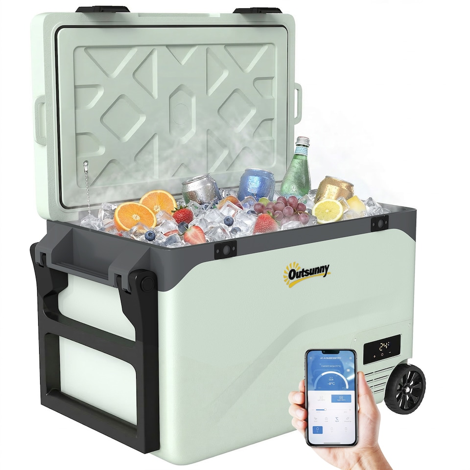 image 1 of Outsunny 42.5L Compressor Car Fridge Freezer, Camping Refrigerator | Green | Green, Black | 72.6 x 42.2 x 50 cm