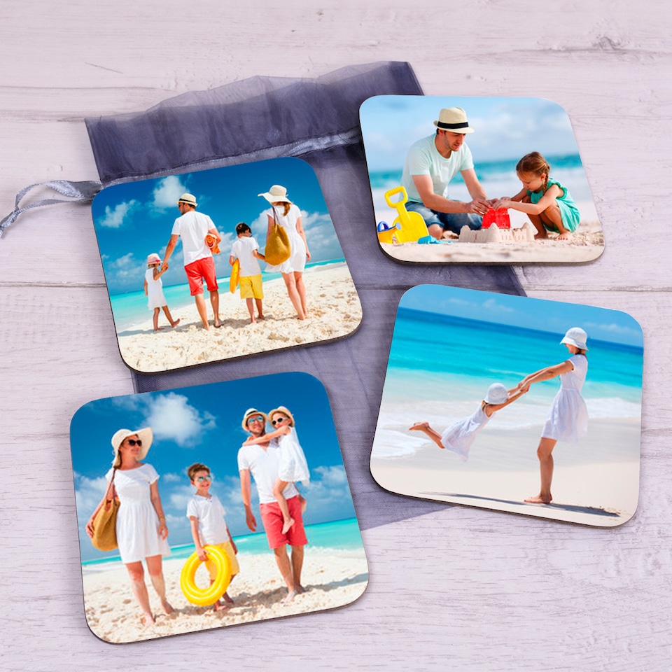 image 1 of Personalised Photo Upload Set of 4 Coasters Family Gift