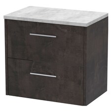 Balterley Winshill Contemporary 2 Drawer Wall Hung Vanity Unit with Laminate Worktop, Woodgrain Dark Grey, 600mm