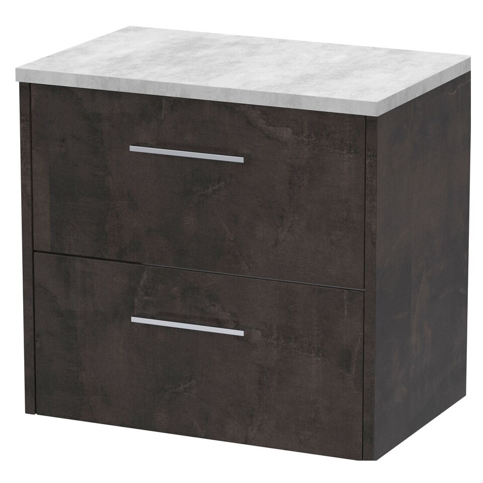 image 1 of Balterley Winshill Contemporary 2 Drawer Wall Hung Vanity Unit with Laminate Worktop, Woodgrain Dark Grey, 600mm