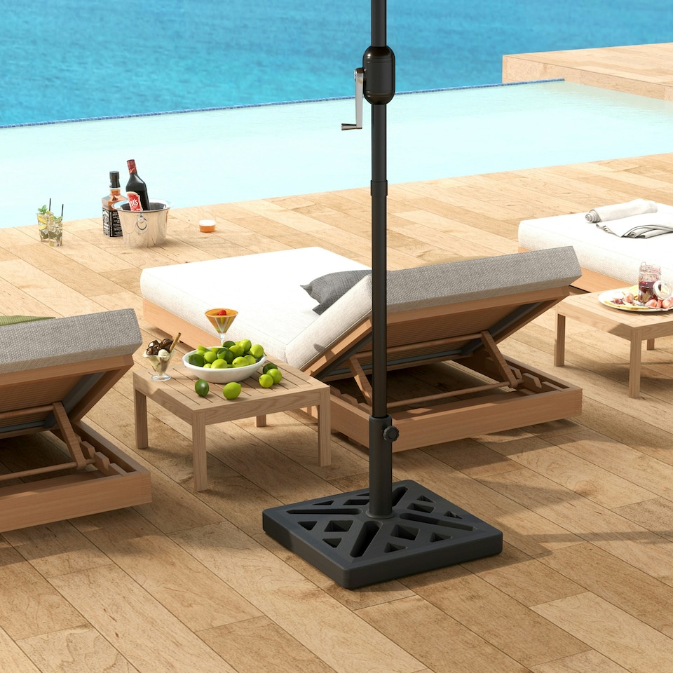 image 1 of Outsunny Parasol Base 15kg Garden Umbrella Stand with Cut-Out Design, Black