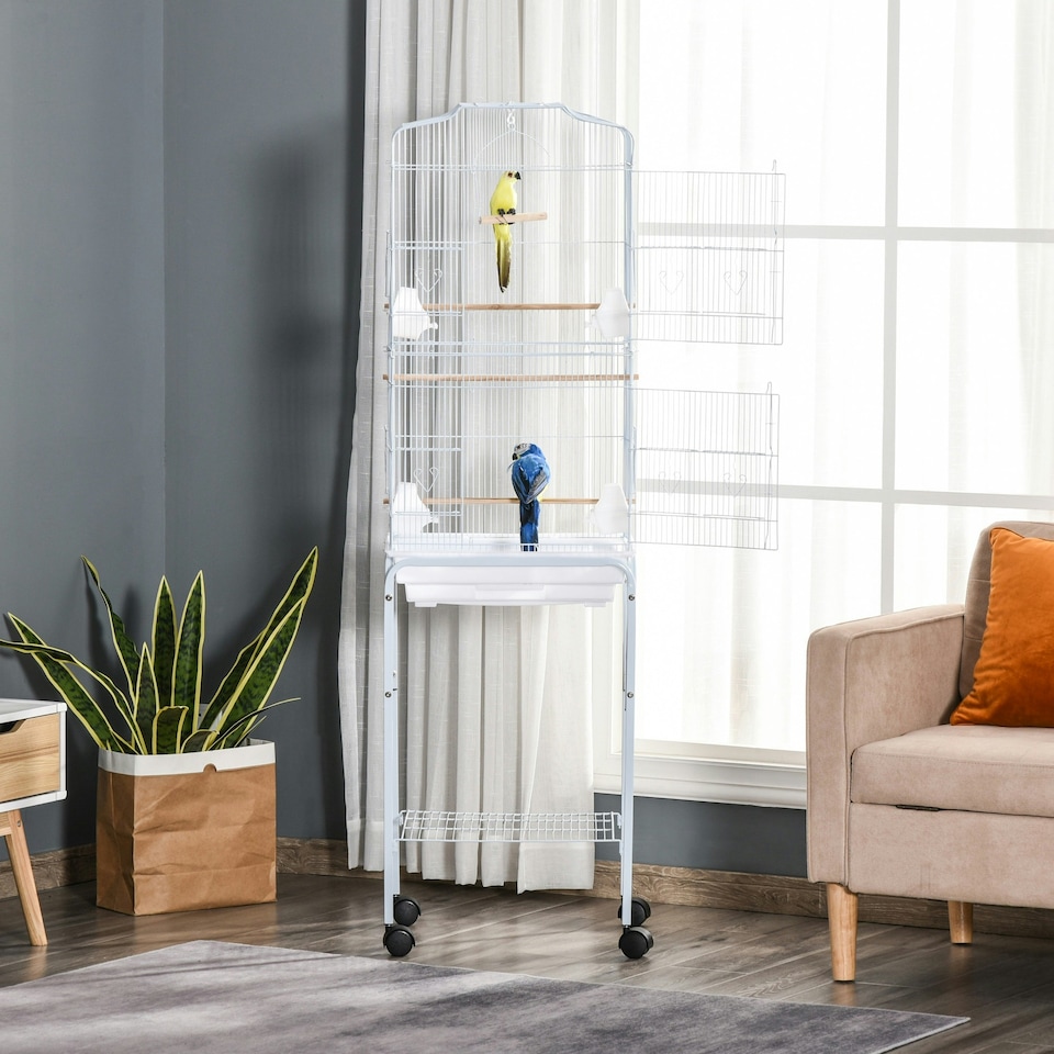 image 1 of PawHut Bird Cage for Budgie Finch Canary Parakeet W/ Stand Sliding Tray White