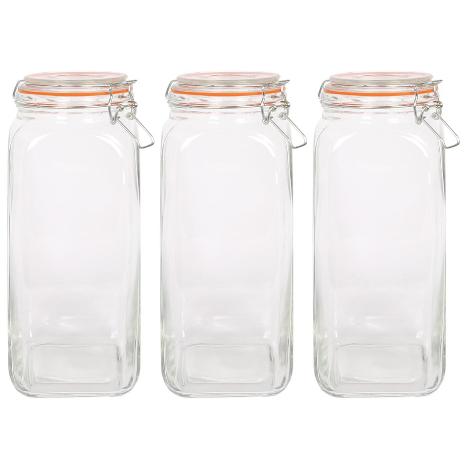 image 1 of Argon Tableware Square Glass Jars with Clip-Top Lids - 2L - Pack of 3