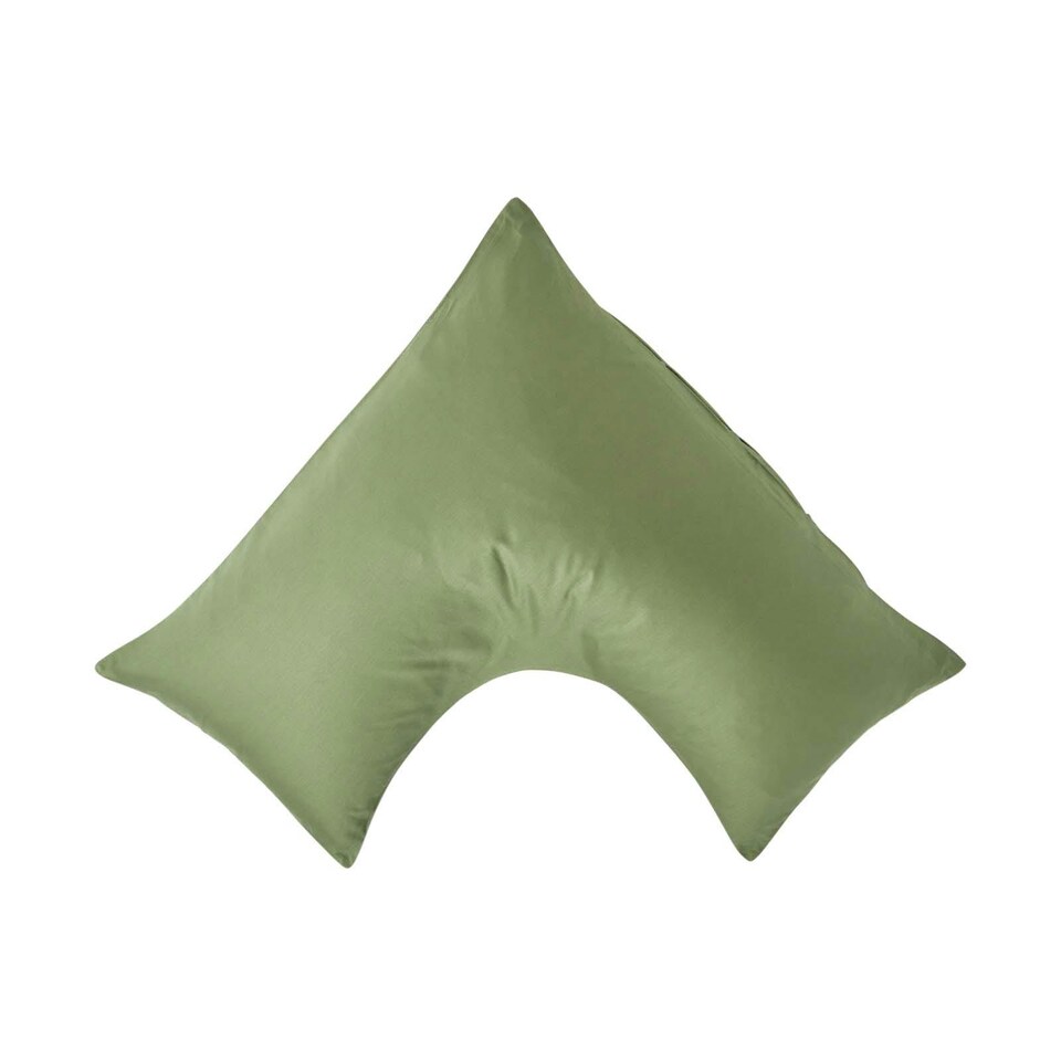 image 1 of Homescapes Moss Green V Shaped Pillowcase Organic Cotton 400 Thread Count | Green