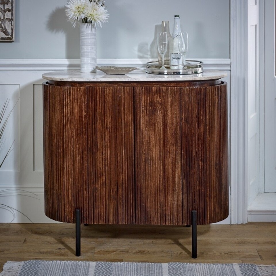 image 1 of Opal Sideboard/Drinks Cabinet with Marble Top & Metal Legs - L40 x W100 x H90 cm Brown