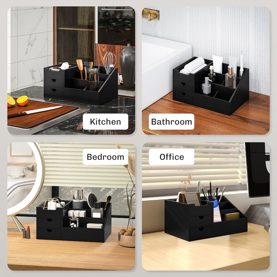 image 1 of HOMCOM Organiser Holder Multi-Function Storage Caddy Drawers Black