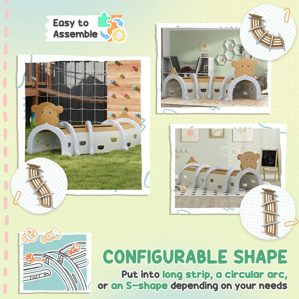 image 1 of AIYAPLAY Kids Play Tunnel for Crawling, Climbing, Monkey Design, Brown
