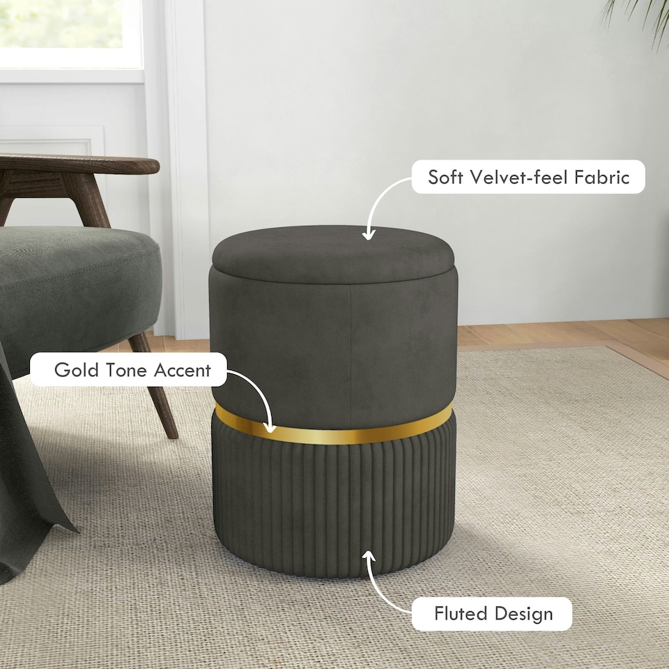 image 1 of HOMCOM Round Pouffe Storage Footstool with Cushioned Top Hidden Space Grey
