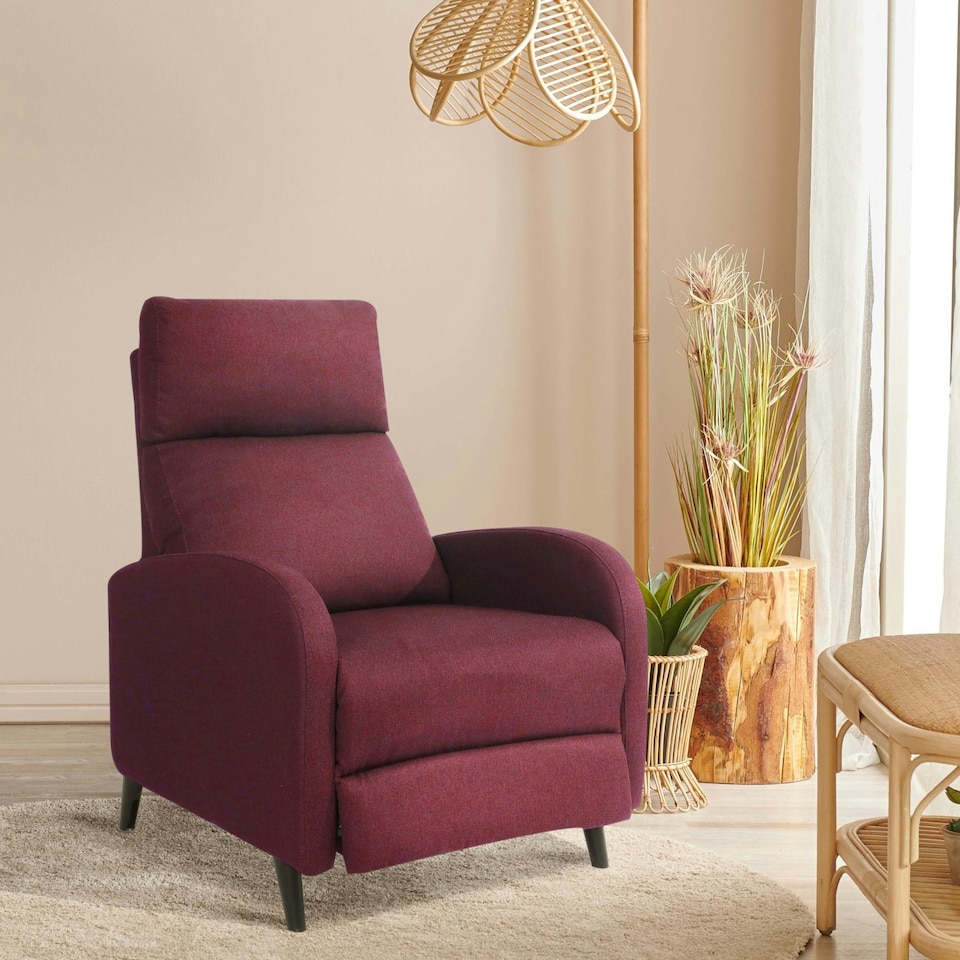 image 1 of Fabric Recliner Chair Upholstered in Red Linen