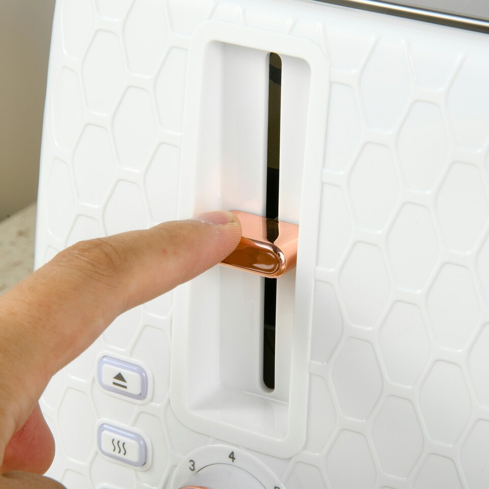 image 1 of HOMCOM Toaster with 4 Slot, 7 Browning Levels, 1600W, White Honeycomb White | Pink accents | 29.3L x 27.6W x 18.9H cm