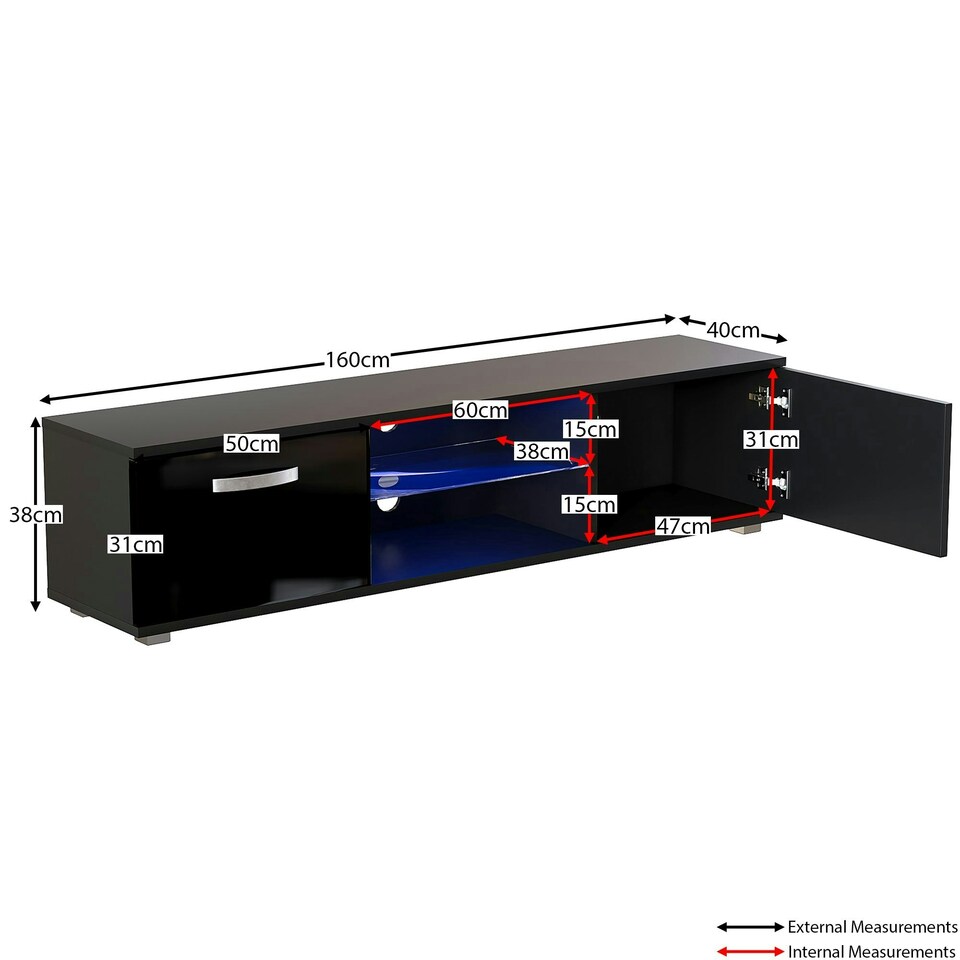 image 1 of Vida Designs Cosmo 2 Door LED TV Unit Entertainment Stand, 160cm, Black
