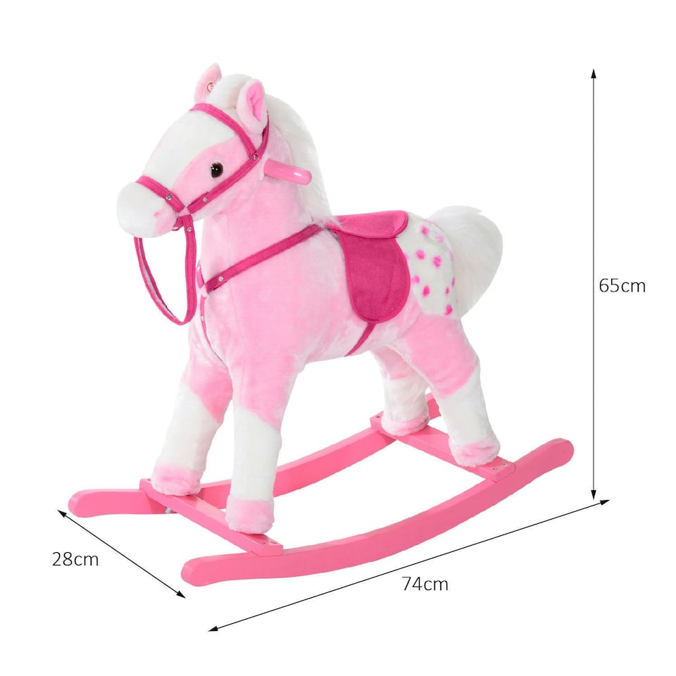 image 1 of HOMCOM Rocking Horse Toy Plush Wood Pony Riding Rocker Neigh Sound Pink