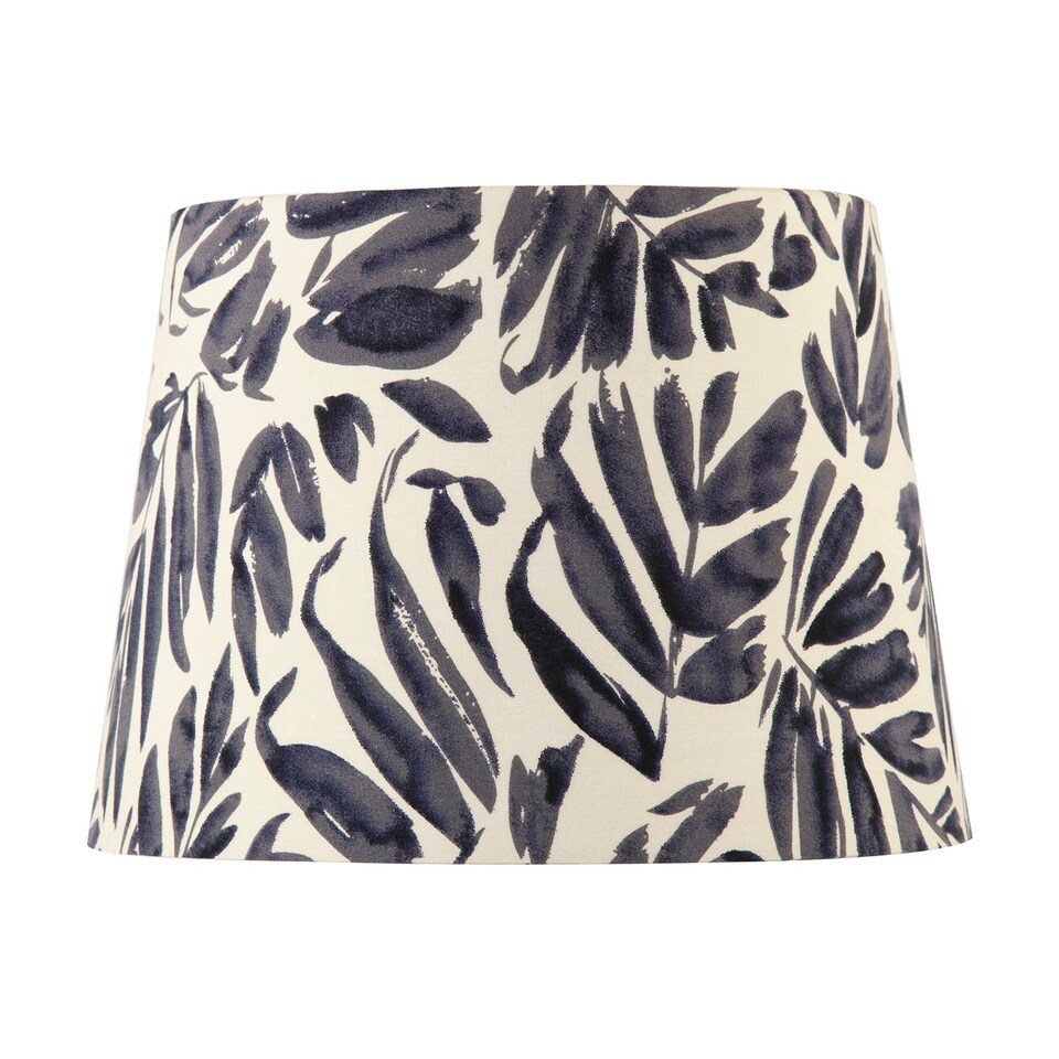 image 1 of Midnight Blue Palm Leaf Themed 25cm Drum Lampshade with Fabric Lining Blue