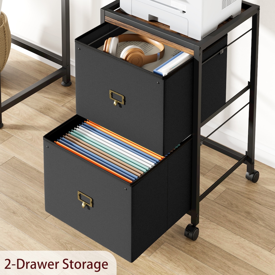 image 1 of London Boutique 2-Drawer Mobile Filing Cabinet with Wheels Under Desk Storage (H)67cm - Black
