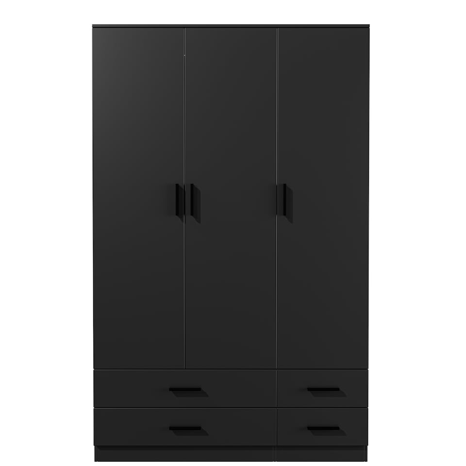 image 1 of 3 Door 4 Drawer Wardrobe With Hanging Rail And Storage Shelf | Black | Black Carcass & Door | 1