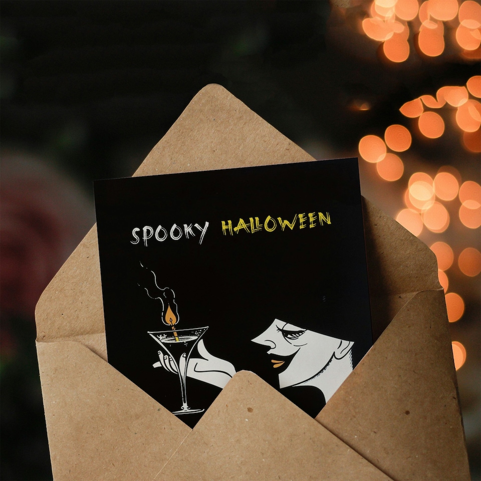 image 1 of Spooky Witch Cocktail Potion Candle Fun Woman Halloween Card