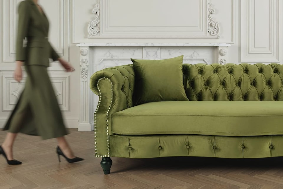 image 1 of Velvet Navy Blue 2 Seater Chesterfield Sofa RICHMOND