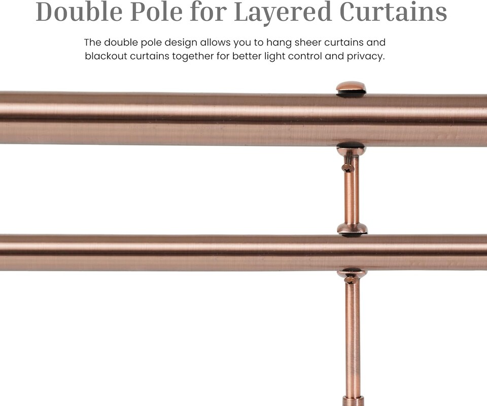 image 1 of Lister Cartwright Double Curtain Extendable Pole Set with Antique Copper Ball Finials- 19mm & 28mm Metal Poles(120- 320 cm)