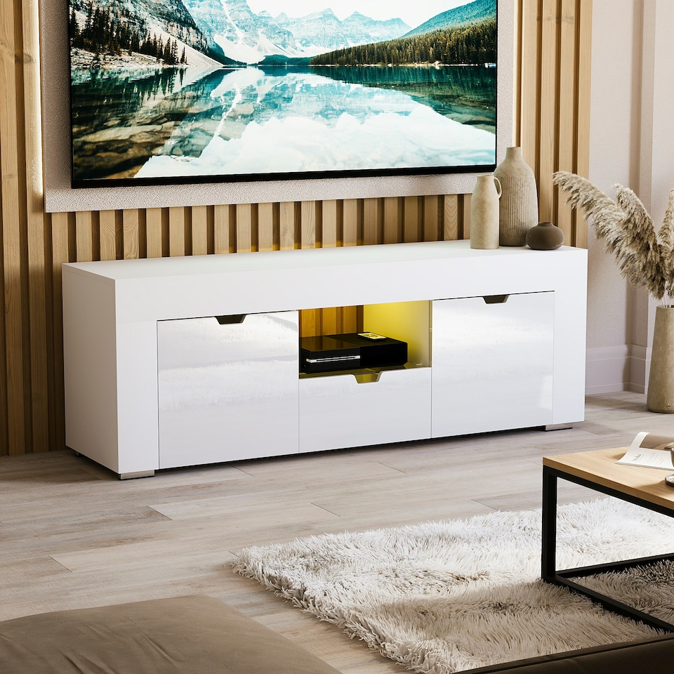 image 1 of Vida Designs Eclipse 2 Door 1 Drawer LED TV Unit Entertainment Stand, White