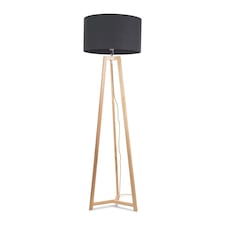 ValueLights Lottie Natural Wood Tripod Floor Lamp Charcoal Grey Shade and Bulb