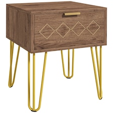 HOMCOM Bedside Table with Drawer, Wooden Nightstand, Modern Sofa Side Table with Gold Tone Metal Legs and Handles for Living Room, Bedroom, Easy Assembly, 40x41x 49cm, Brown