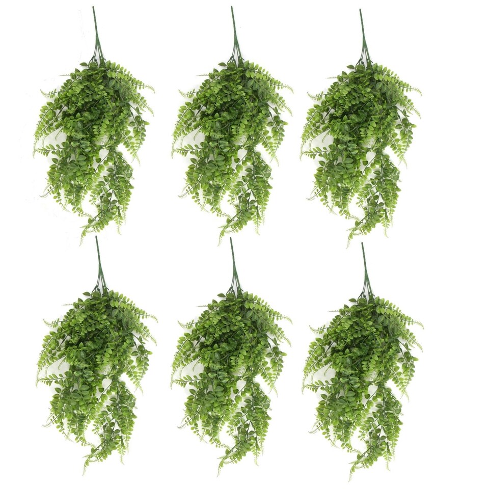 image 1 of Pack of 6 x Hanging UV and Fire Resistant Artificial Green Pothos Plant 85cm