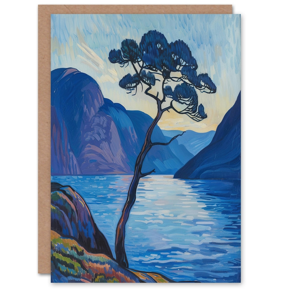 image 1 of impressionist Lone Tree On Loch Ness Scottish Highlands Him Her Birthday Card