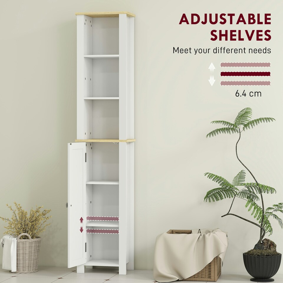 image 1 of kleankin Slim Bathroom Storage Unit with Open Compartment, White White