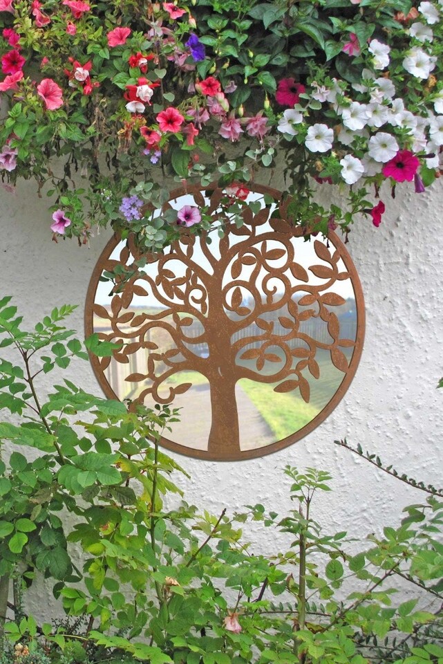 image 1 of Small Tree Design Round Garden Mirror 60 x 60 CM 2ft x 2ft | Multi