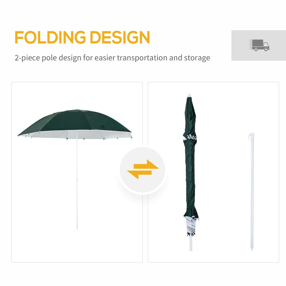 image 1 of Outsunny 2m Beach Umbrella Sun Shelter 2 in 1 Umbrella UV Protection Steel Green