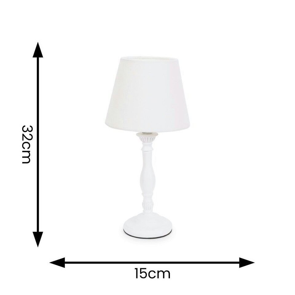 image 1 of ValueLights Sara White Wood Traditional Candle Stick Table Lamp with Tapered Lamp Shade