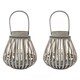 image 1 of JVL Luna Set of 2 Natural Bulb Shaped Willow Wood Lantern With Wooden Handle, Grey Wash