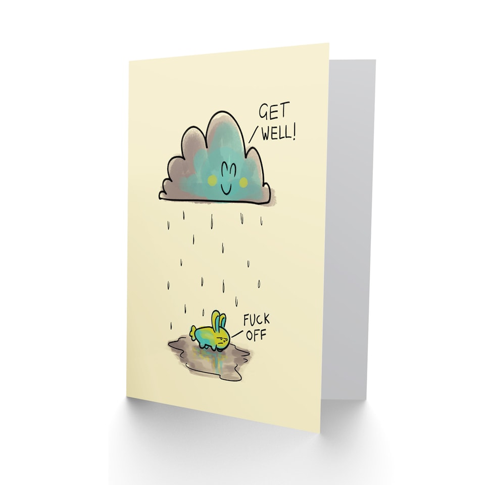 image 1 of Rain Cloud Sad Rabbit Greetings Card