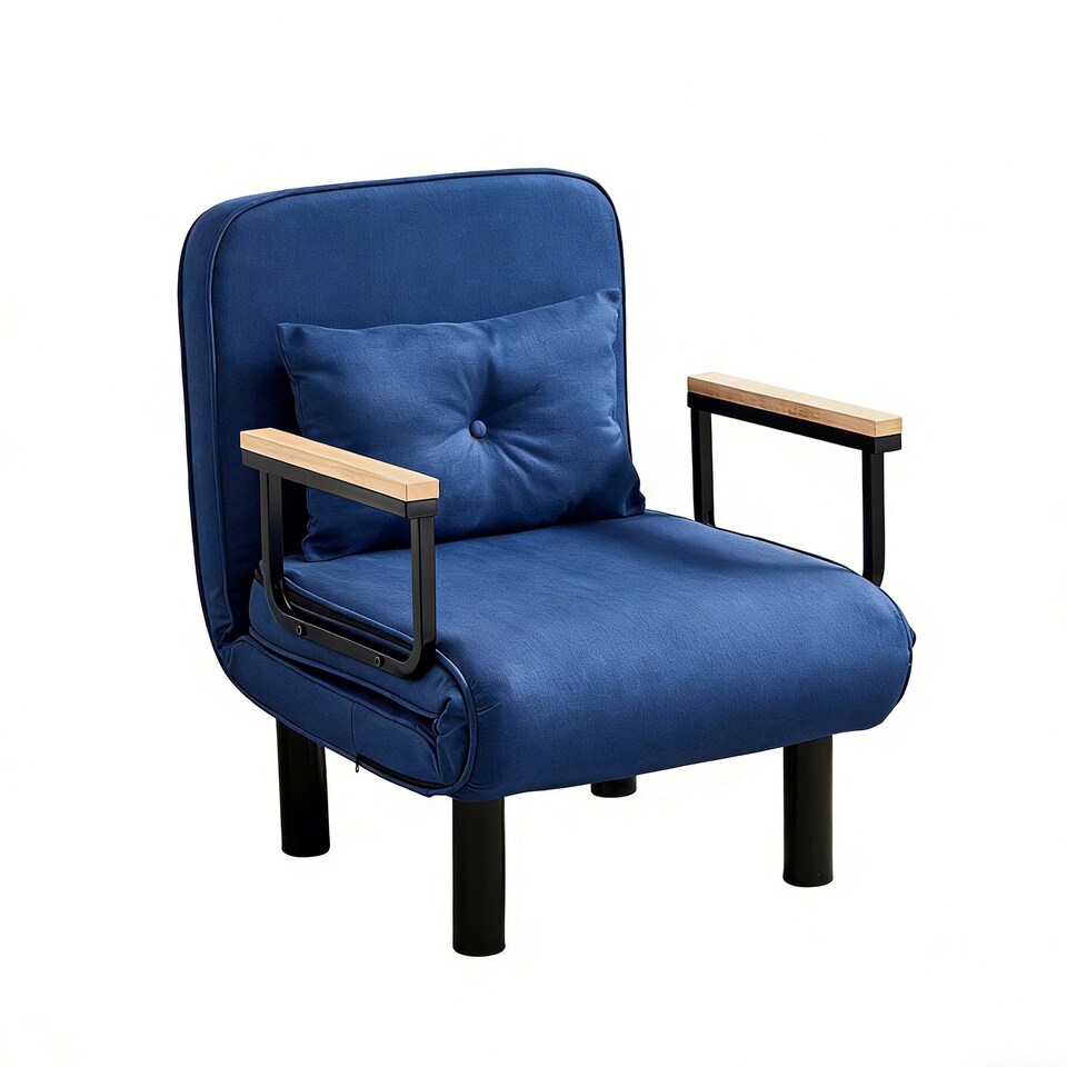 image 1 of 4 in 1 Folding Single Sofa Bed Convertible Lounge Sleeper Chair with Adjustable Backrest and Large Cushion Blue