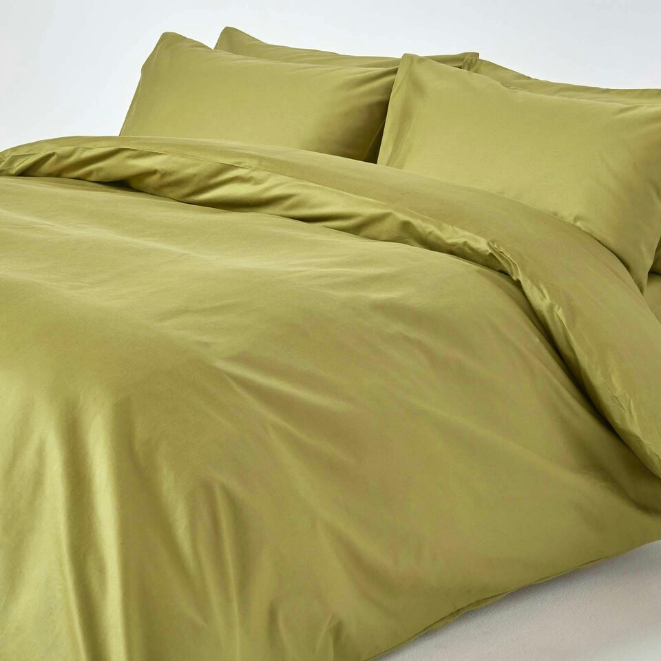 image 1 of Homescapes Olive Green Egyptian Cotton Duvet Cover with Pillowcases 1000 Thread Count, Single | Green | Single