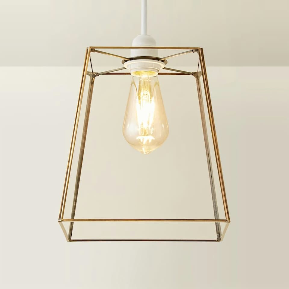 image 1 of ValueLights Susie Glass Pendant Lantern Gold Case Easy Fit Lamp Shade Gold