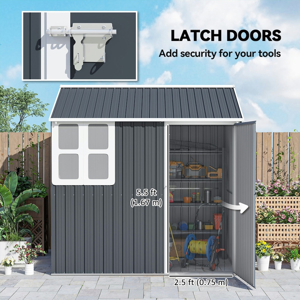image 1 of Outsunny 7 x 6 ft Metal Garden Shed Outdoor Storage Shed w/ Door, Dark Grey 