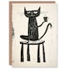 image 1 of Cat Lover Drinking Coffee Black Cartoon Birthday Card
