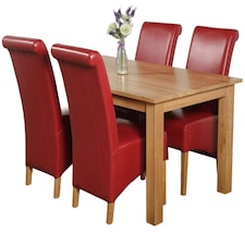 Oslo 150 x 90 cm Medium Oak Dining Table and 4 Montana Leather Chairs | Red | Red